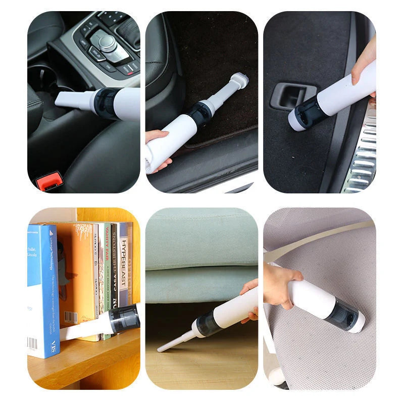 Mini car vacuum cleaner with wireless charging in black and white