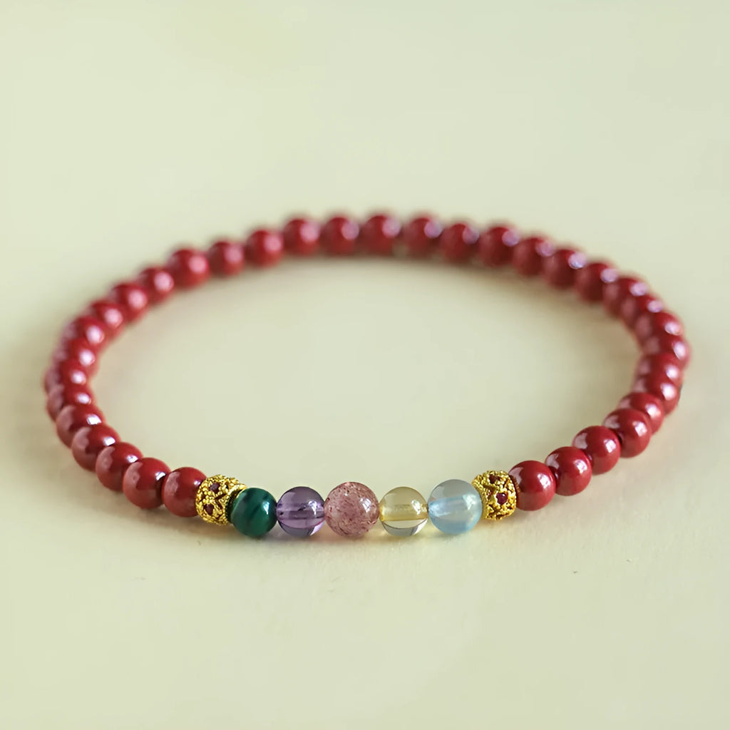 Purple gold cinnabar crystal string beads bracelet with manual processing in couple style