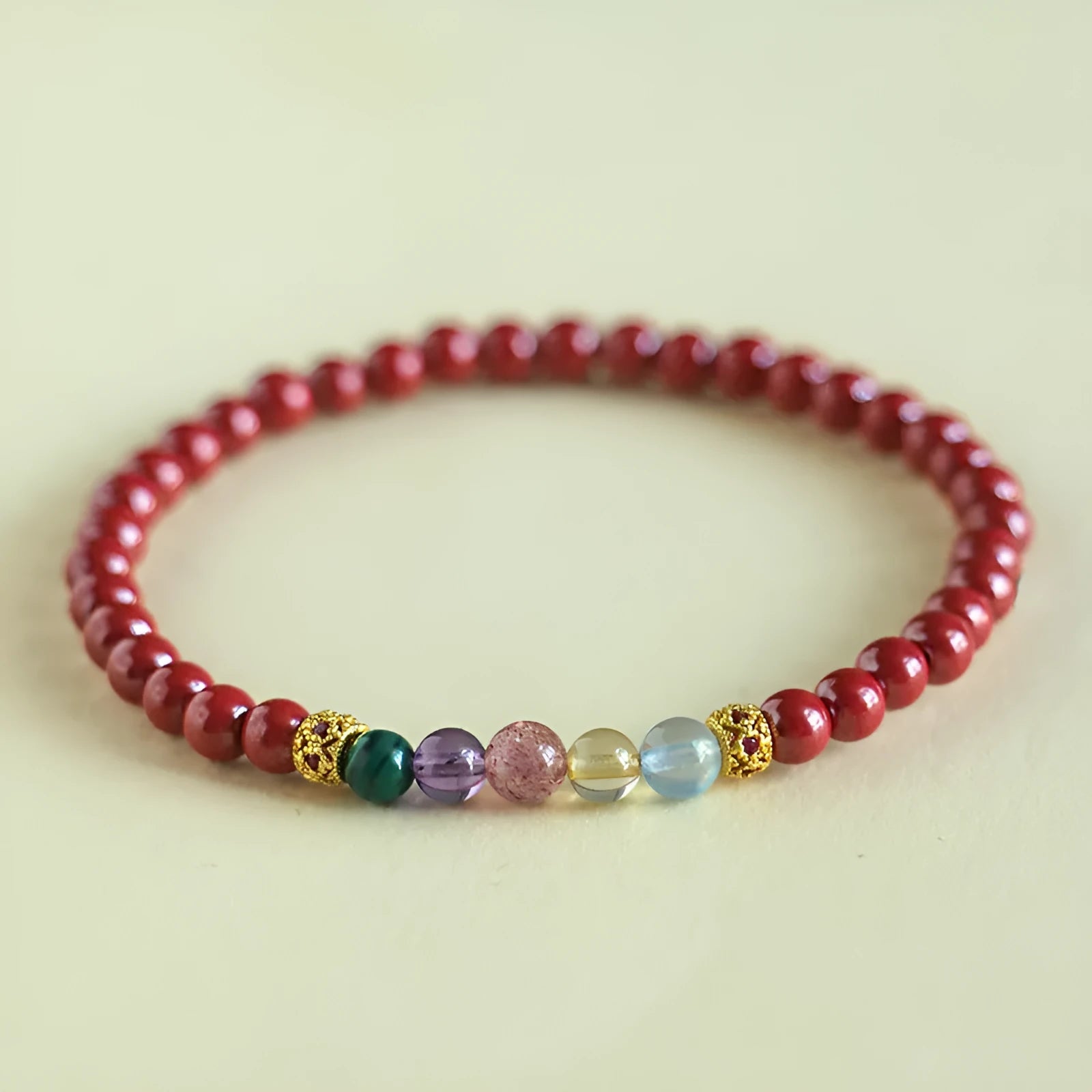 Purple gold cinnabar crystal string beads bracelet with manual processing in couple style