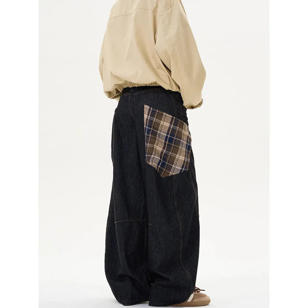 Women's loose fit cotton trousers in straight leg design with plaid pattern, shown in coffee and red colour options