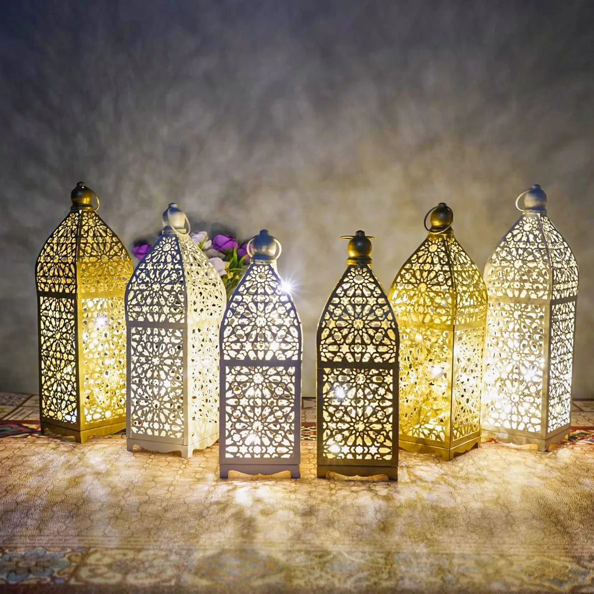 Modern simplicity iron barn lantern hollow four-corner ornament in gold, three sizes