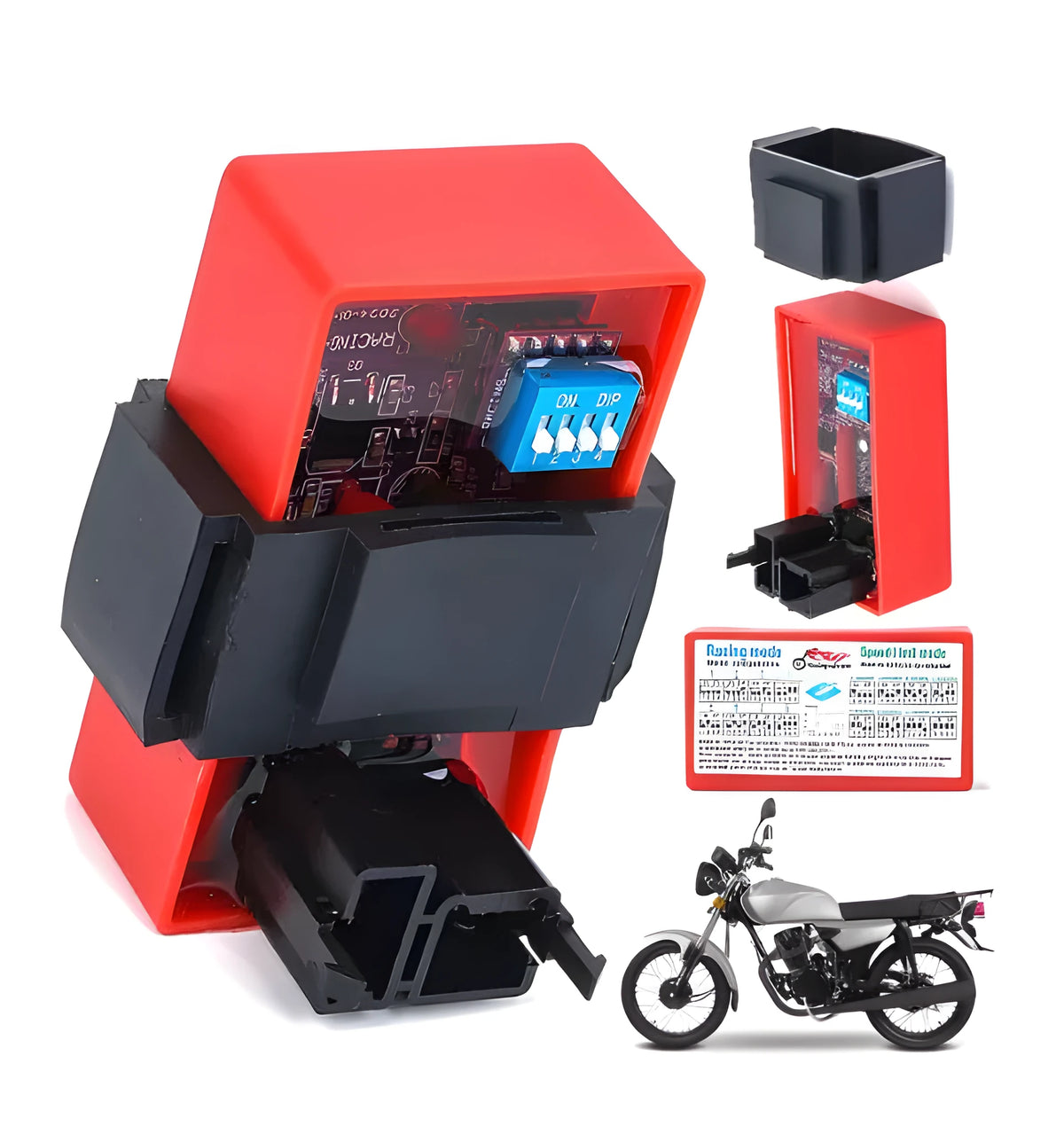 Motorcycle ignition unit for Italika Ft150 CDI in black ABS plastic housing