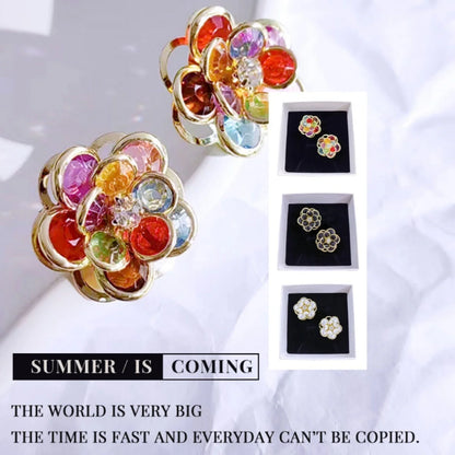 Small flower stud earrings for women in colour, black, and white with electroplated finish