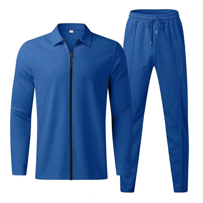 Zipper cardigan and trousers set in polyester for active wear, available in multiple colours and sizes