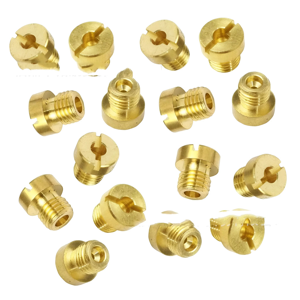 Brass M6 carburetor main jet for Derotto PHBN PHVA models on a white background.