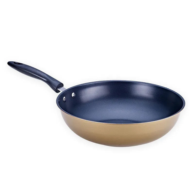 Three-piece cast iron cookware set showing a soup pot, milk pot, and wok with light luxury finish.