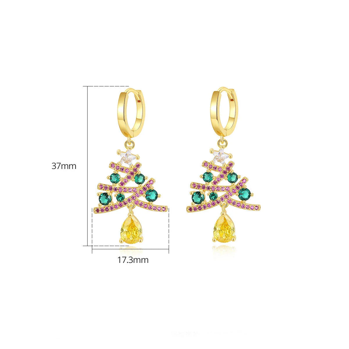 Elegant Christmas tree earrings with colorful rhinestones, a festive fashion accessory for women