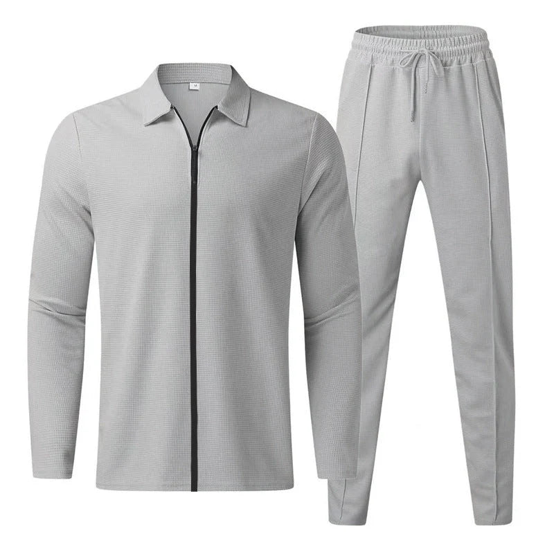 Zipper cardigan and trousers set in polyester for active wear, available in multiple colours and sizes