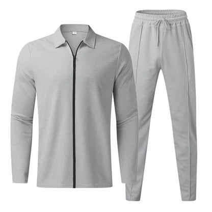 Zipper cardigan and trousers set in polyester for active wear, available in multiple colours and sizes