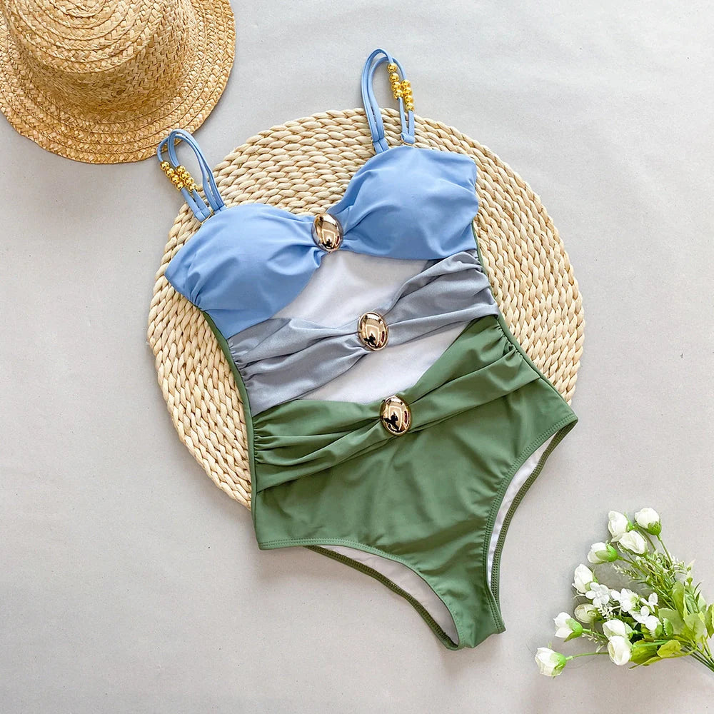 Women's one-piece swimsuit with matching skirt in high elasticity fabric for swimming and fitness