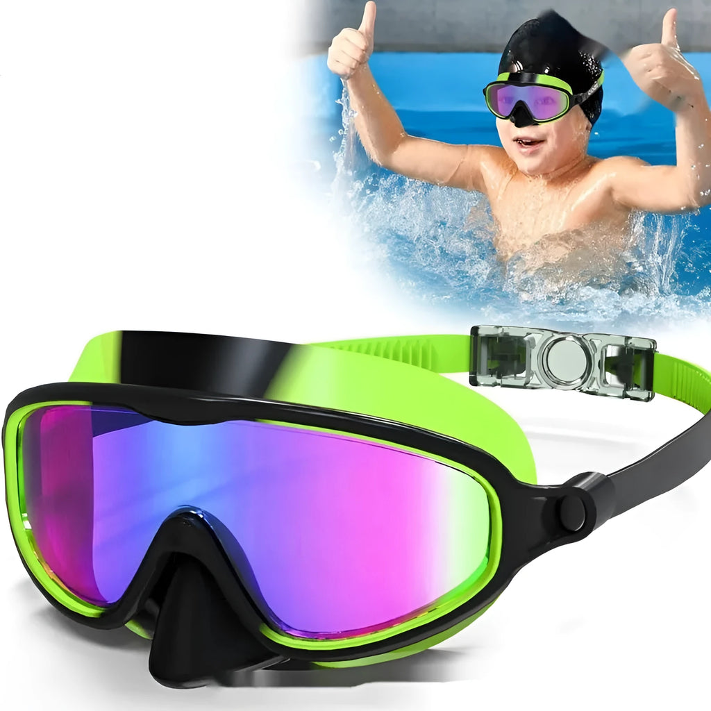 Children's large frame waterproof anti-fog swimming goggles in blue yellow colour
