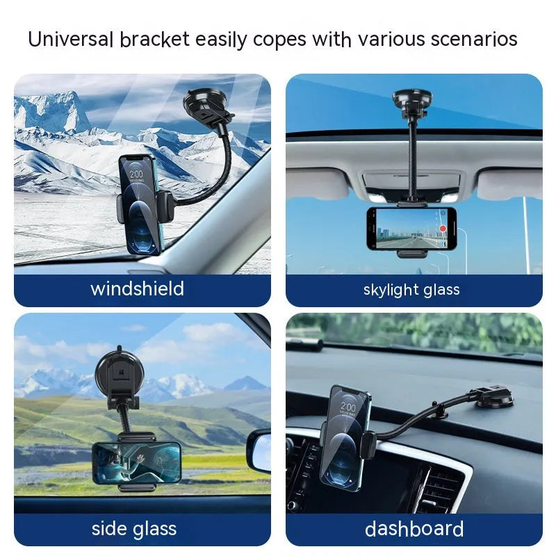Universal rotating metal car phone bracket in black with double supercharged fast charging and multi-angle adjustment
