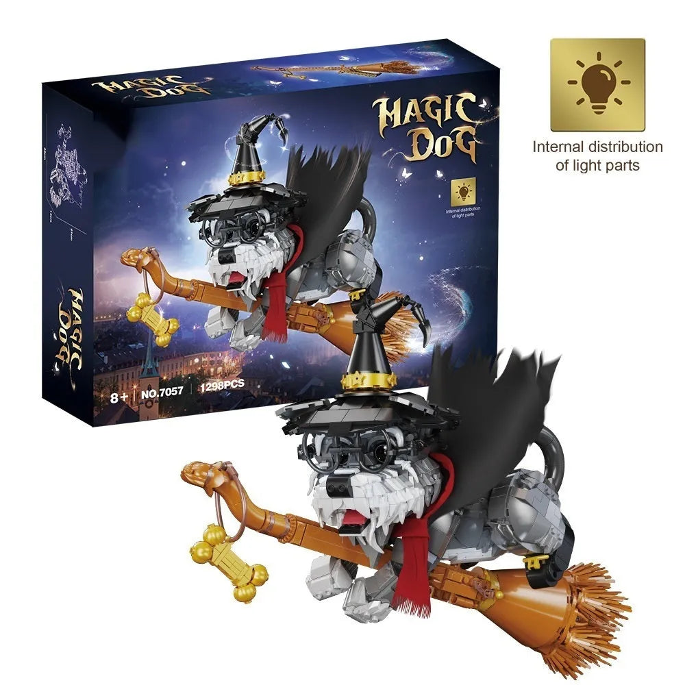 Black small particle building block model of a schnauzer dog in a colour box