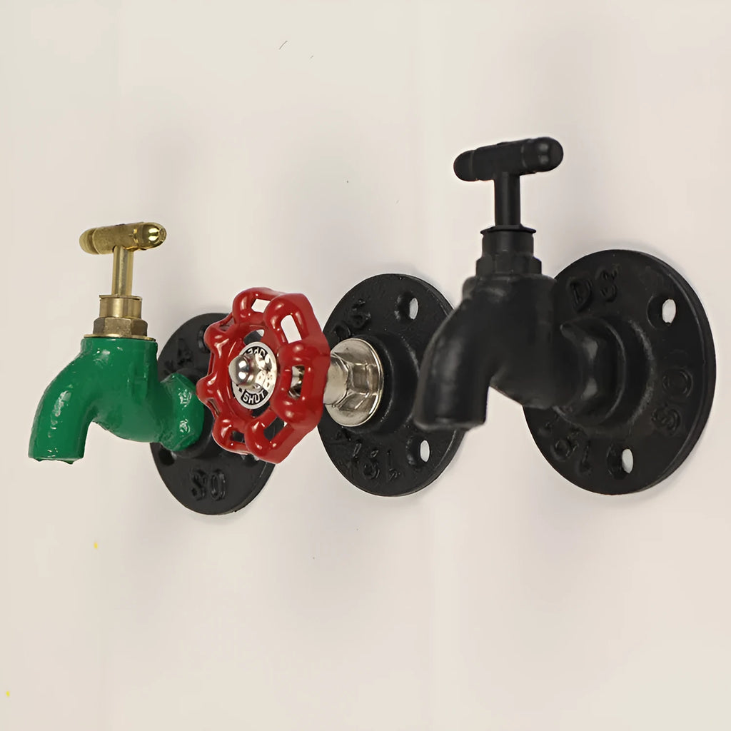 Metal water pipe style wall hook for towels in black green or red colours