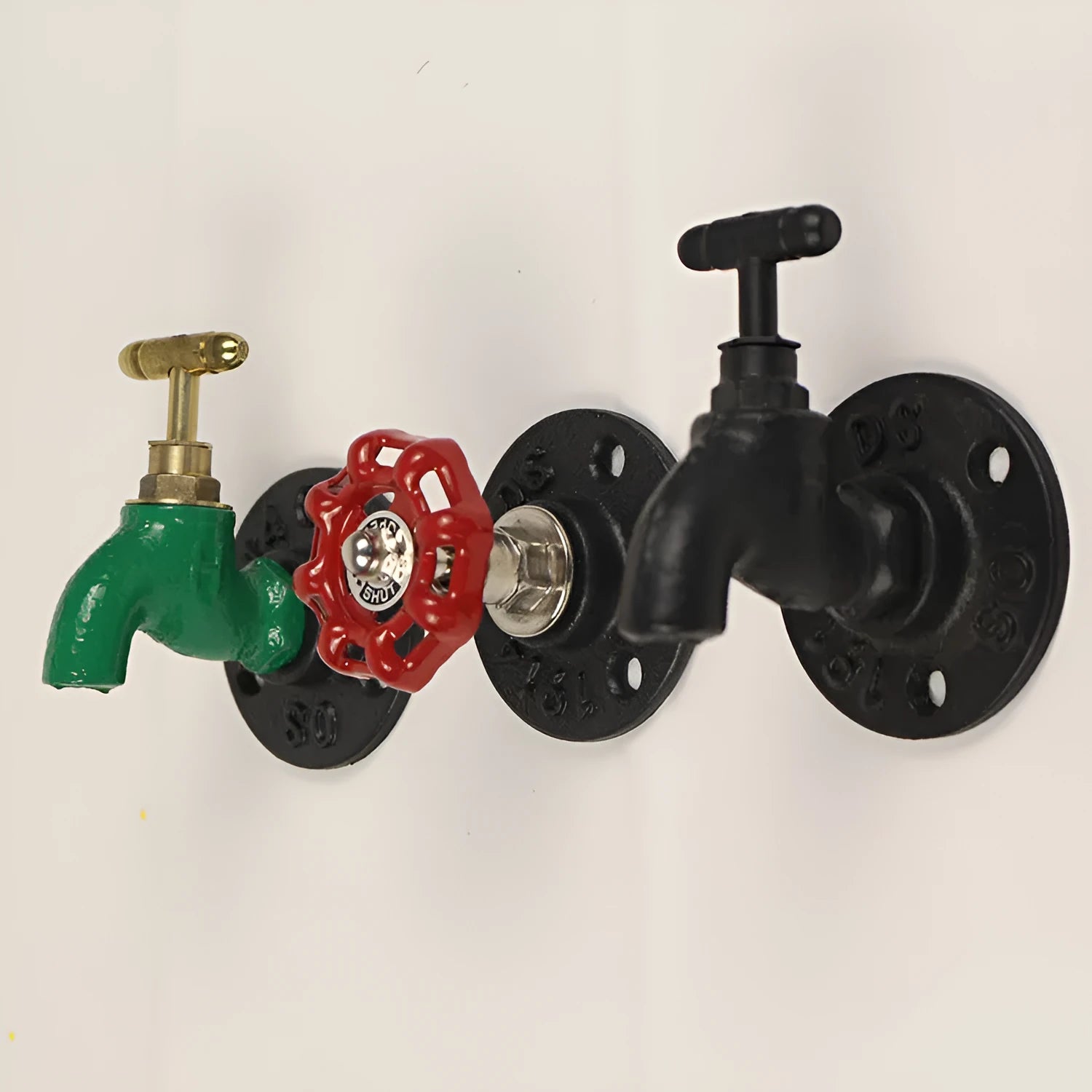 Metal water pipe style wall hook for towels in black green or red colours