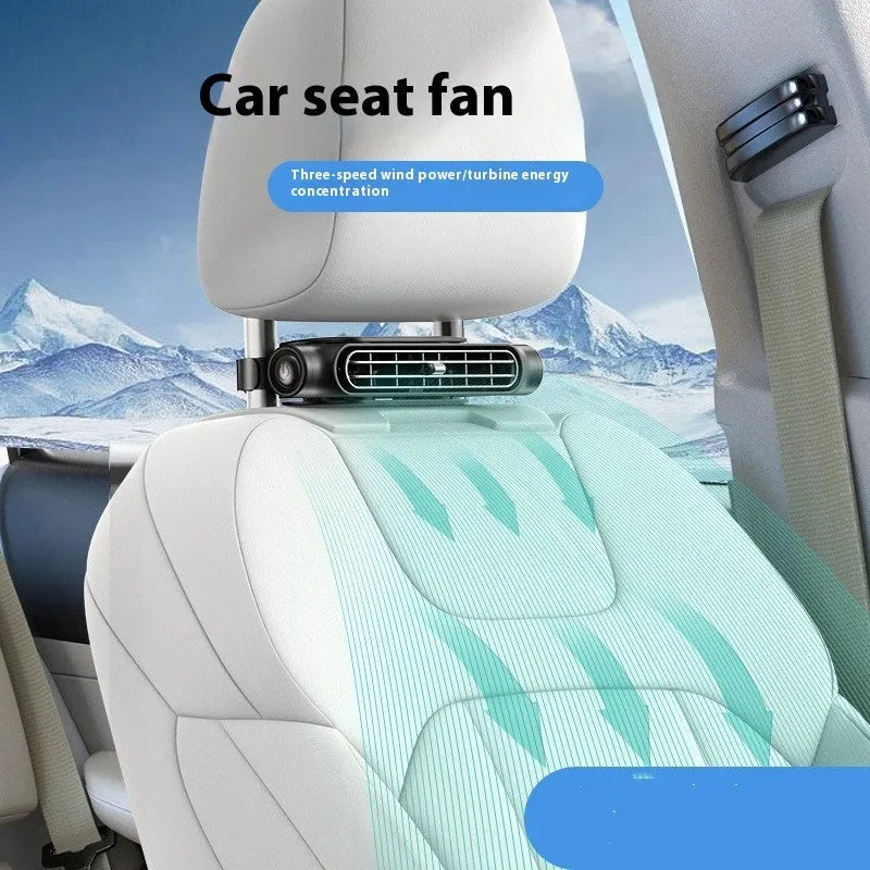 USB plug-in car cooling fan with Velcro straps in black, white, and beige colour options.