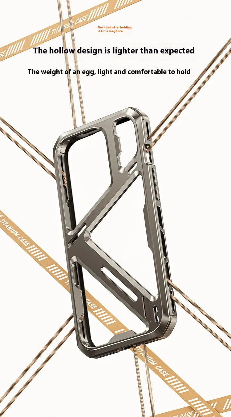 Titanium alloy metal phone case for iPhone with hollow heat dissipation design in titanium gray colour