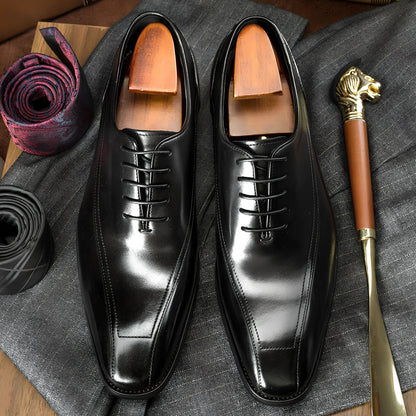 Men's black casual Oxford leather shoes with rubber non-slip sole, low-top breathable design, size EU 37-44