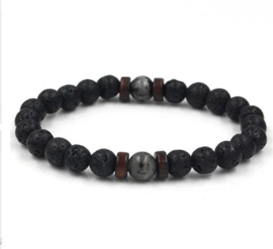 Men's black volcanic stone bracelet with unique stone combinations