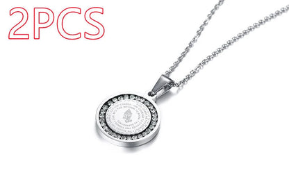 Stainless steel rhinestone prayer scripture pendant with adjustable chain in gold and silver
