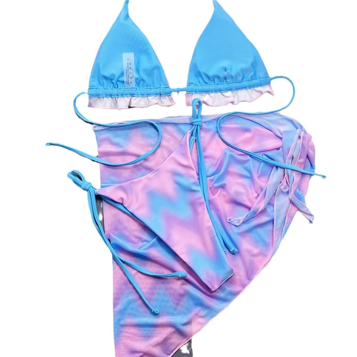 Women's split tie-dye swimsuit bikini set with skirt, bra and panties in picture colour