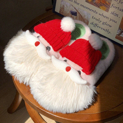 Cozy Christmas Santa Claus Slippers for Women - Soft Plush Material, Non-Slip Soles, and Festive Holiday Design