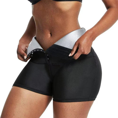 Neoprene slimming pants with waist trainer in silver and blue for fitness and shaping