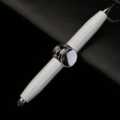 A metal ballpoint pen with a gyro spinner mechanism and LED light, offering a unique spinning and writing experience for office, school, and personal use.