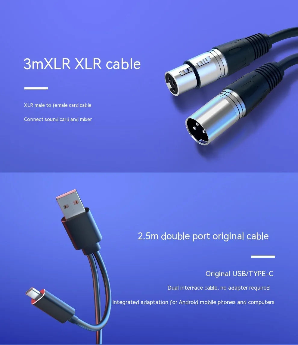 Dynamic noise reduction microphone with XLR cable in black, pink, or white colour with bracket