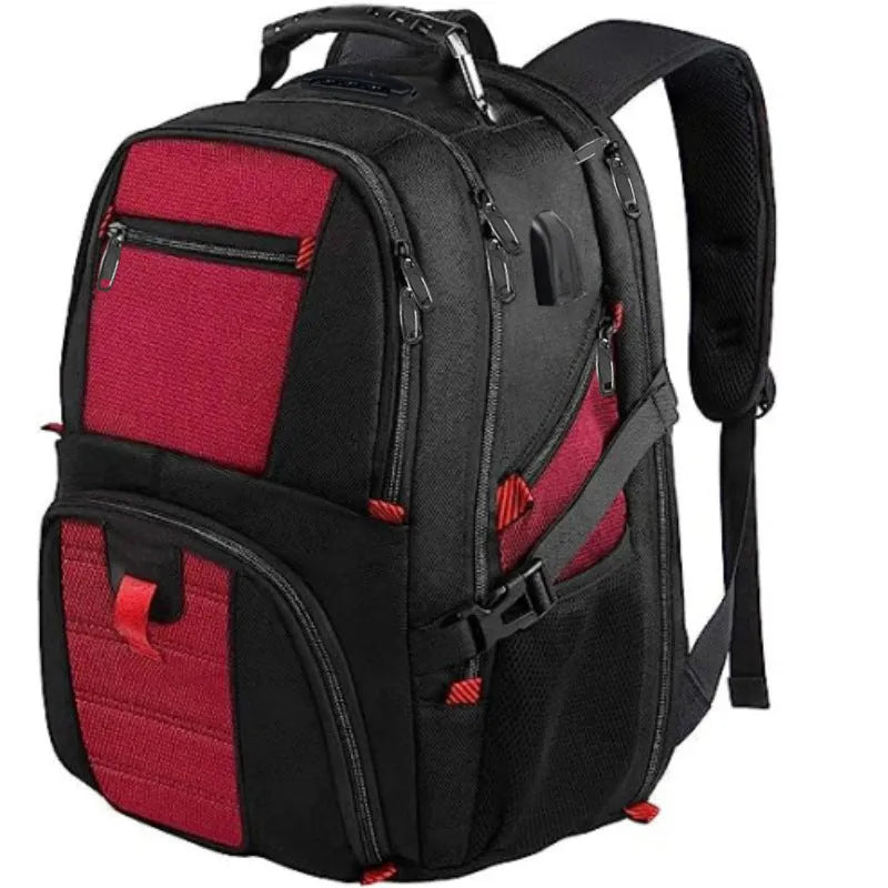 Large waterproof Oxford cloth USB backpack with curved shoulder straps in black colour