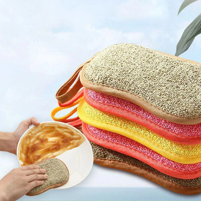 Double-sided microfiber cleaning sponge with high-density inner core for tough kitchen messes