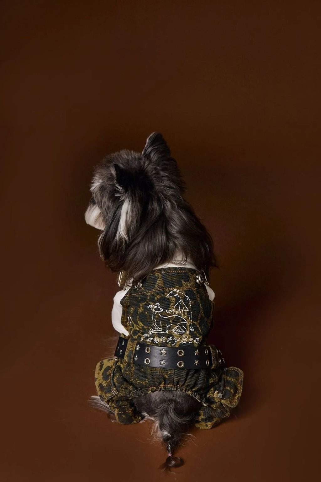 Leopard print cotton dog overalls with suspender style for autumn casual wear