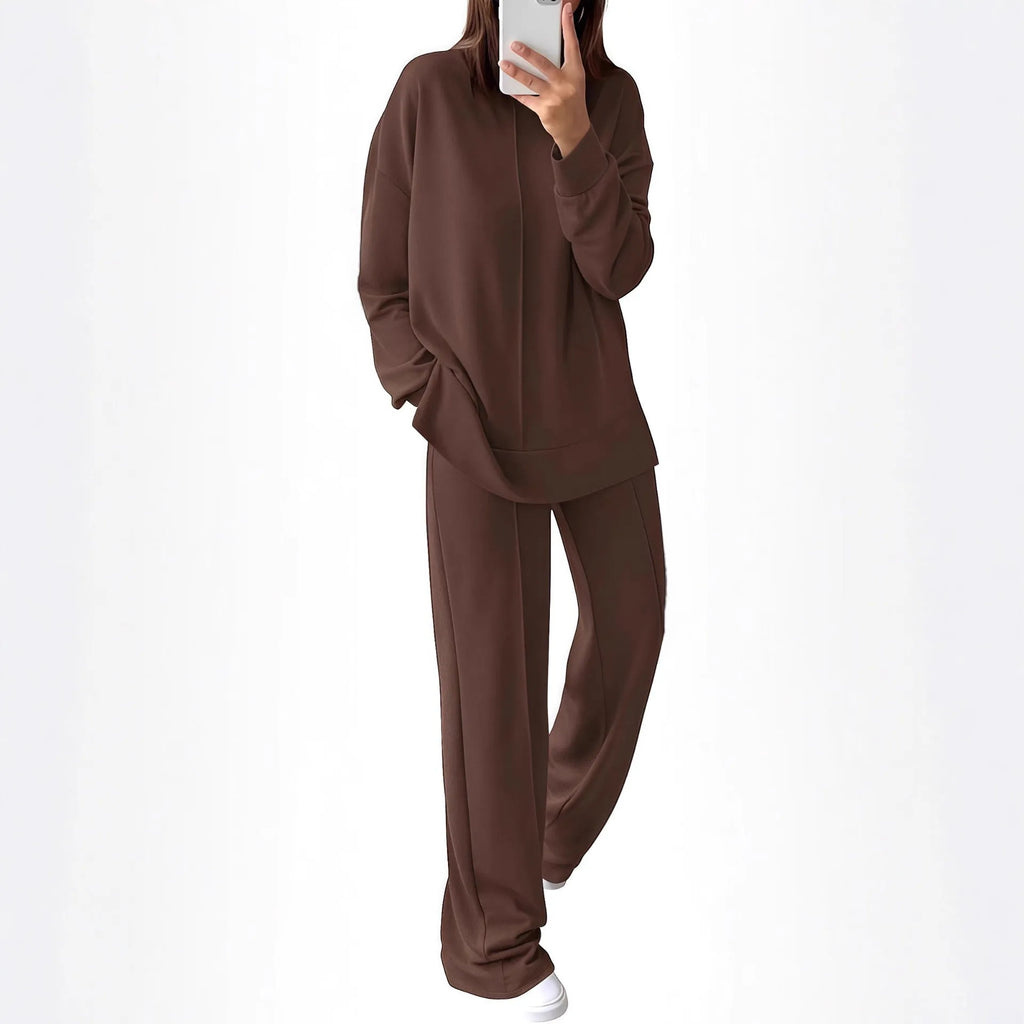 Women's long-sleeve polyester jogging suit set shown in Army Green, featuring a top and matching trousers