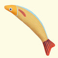 Soft plush saury fish cat kicker toy with organic catnip filling, shown in green colour.