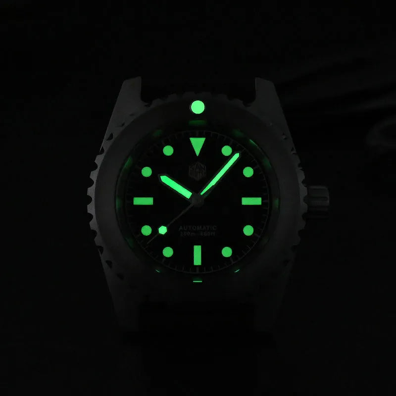 Men's 316L stainless steel diving automatic mechanical watch 41mm matte black dial green C3 luminous hour markers sapphire crystal cowhide strap