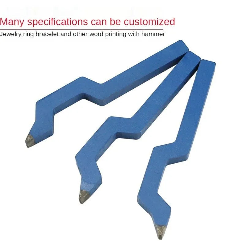 Curved character steel stamping tool for jewellery with heat-treated 45 steel construction