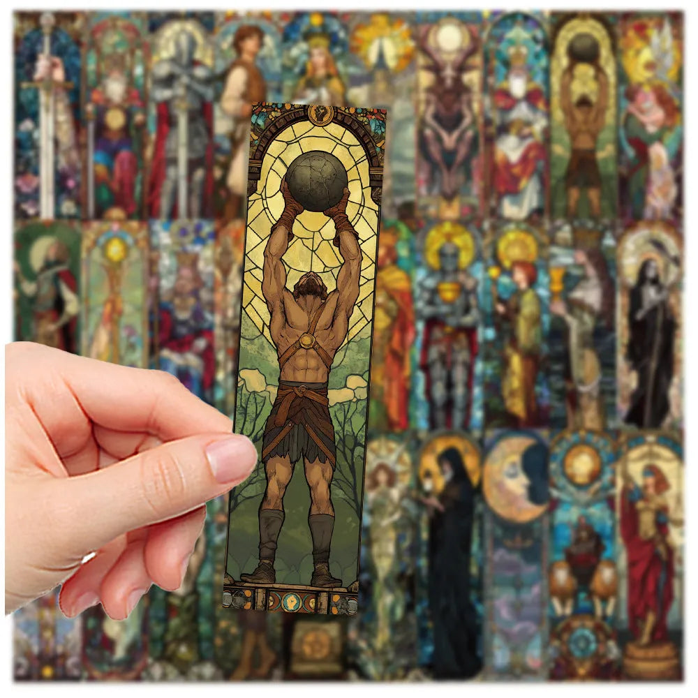30 sheets of tarot-themed bookmark paper with a painted glass design in a cute style.
