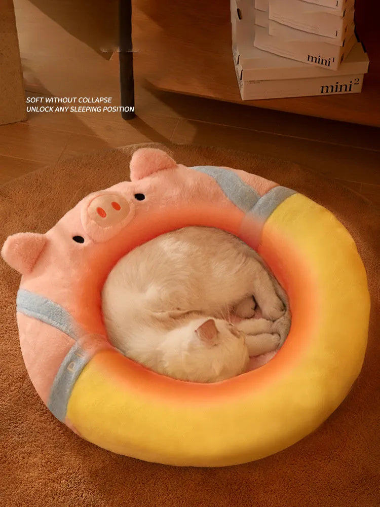 Yellow felted fabric cat house mat bed measuring 56x56x13 cm for winter and all season use
