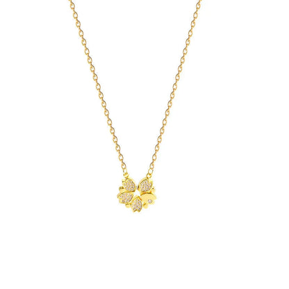 Stunning four-leaf clover necklace with luxurious stainless steel charm and crystal heart pendant