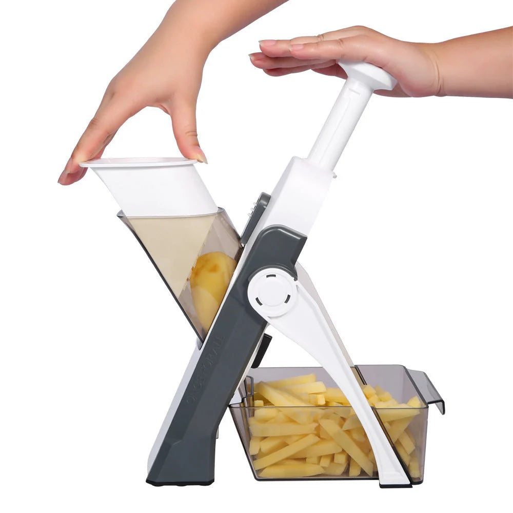 Multifunctional vegetable cutter with safety blade guard and multiple slicing options