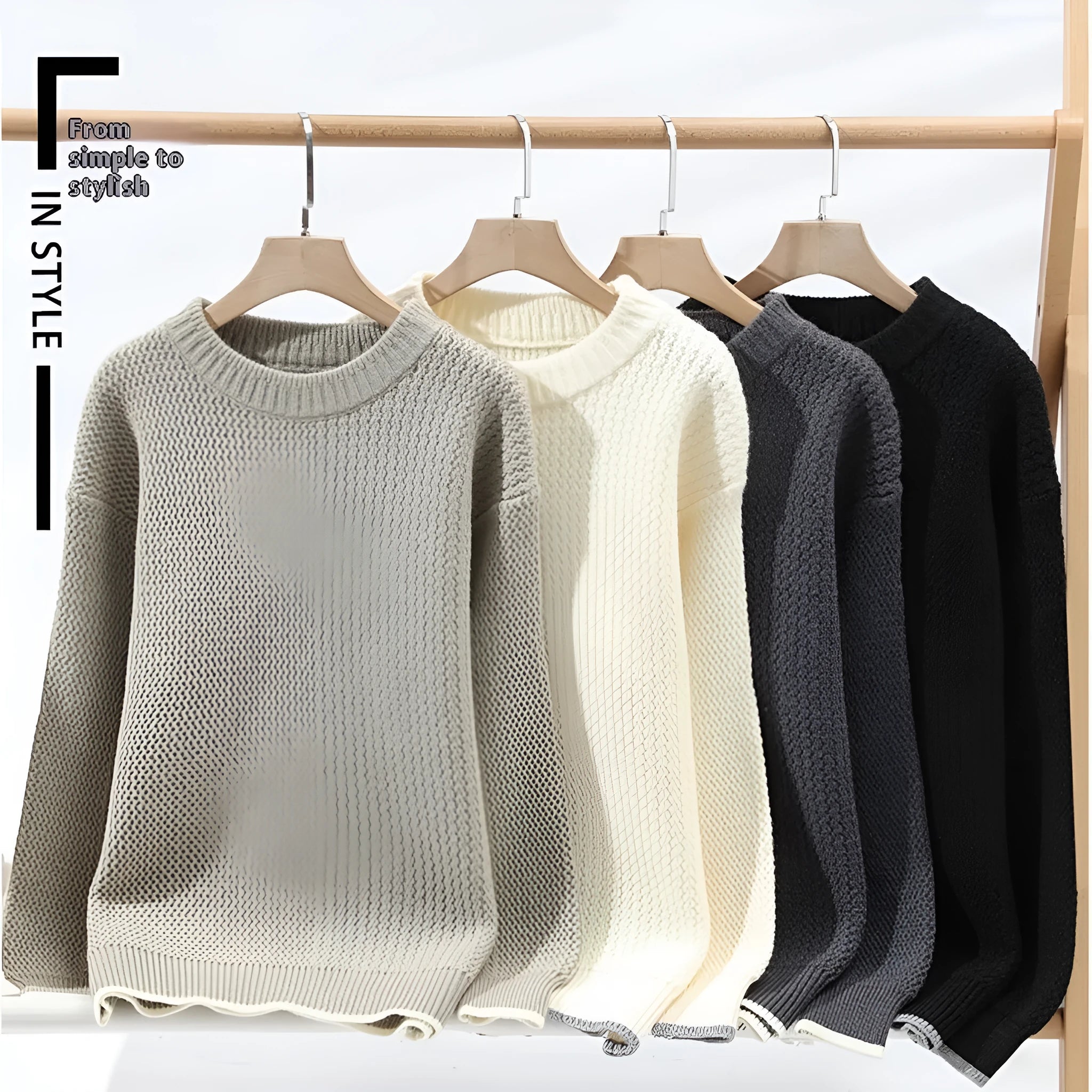 Men's loose fit chemical fibre blend sweater in grey colour with round neck and long sleeves