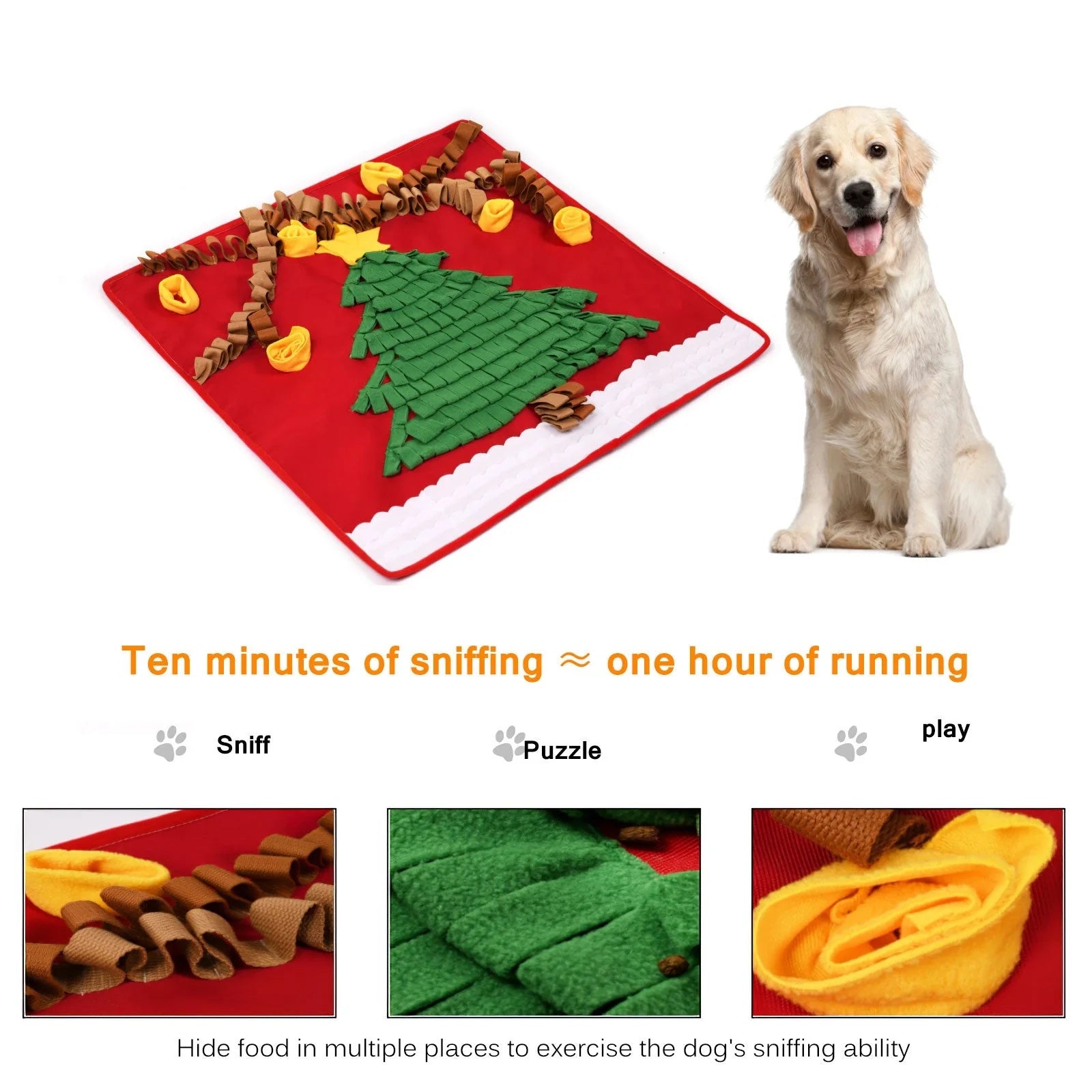 Christmas tree pattern washable dog snuffle mat for stress relief and slow feeding