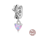 S925 sterling silver pendant with opal bow and loving heart motif, 1.6cm height, on white background