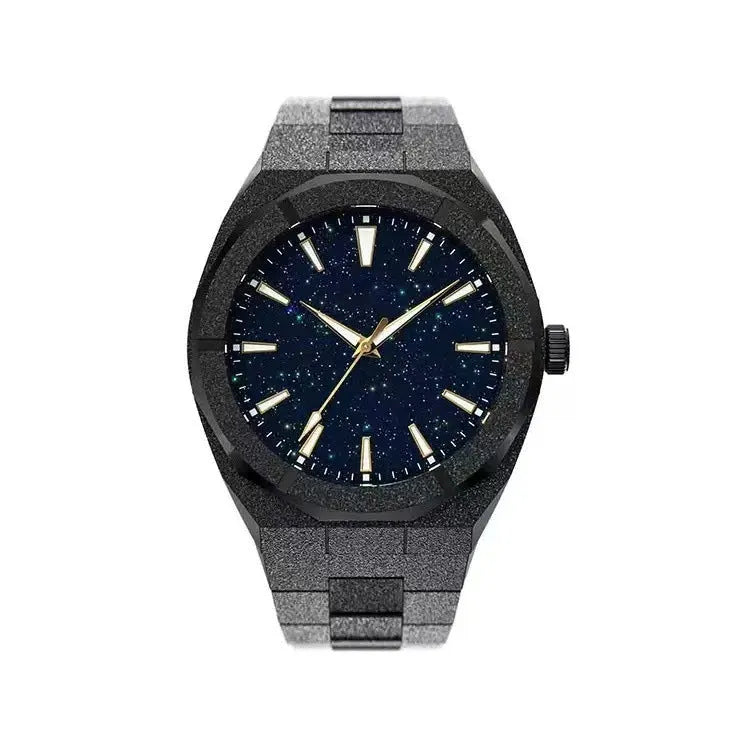 Men's frosted stainless steel business watch with luminous markers in silver colour option