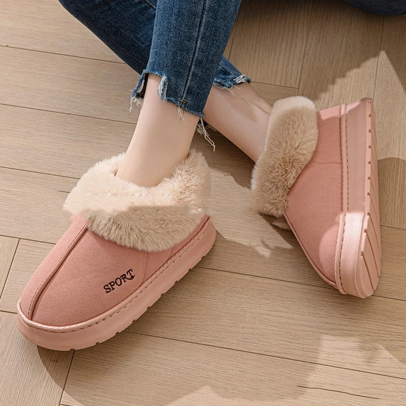 Cozy faux fur-lined platform slippers for women in various colors with non-slip soles and comfortable design