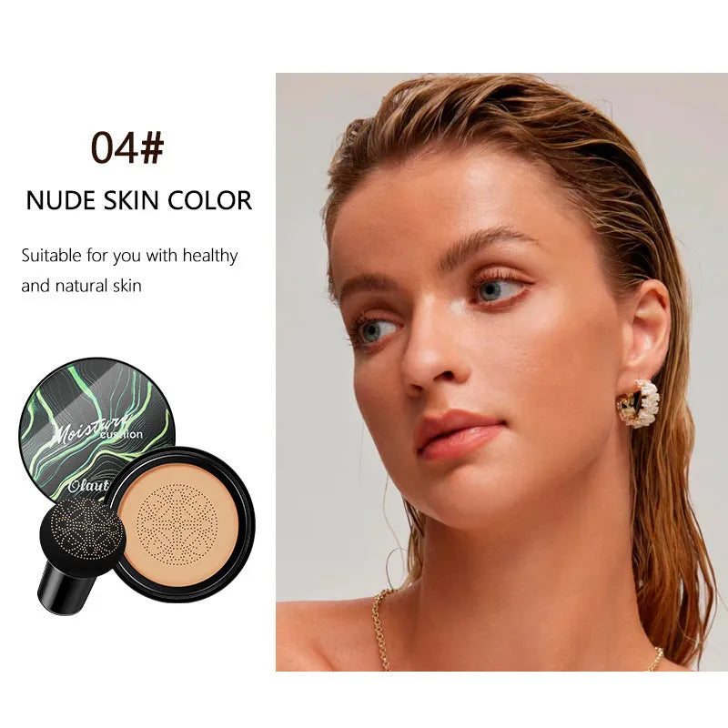 Air cushion BB cream foundation concealer in compact case with mushroom sponge, Ivory 01 and Natural 02 shades