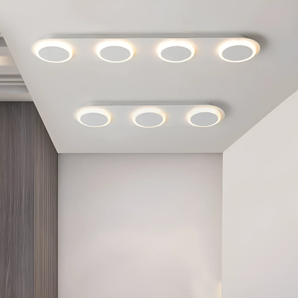 Matte white strip ceiling lamp with iron and acrylic shade, 3 heads, for hallway