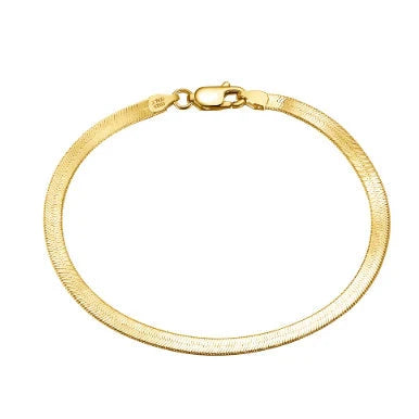 S925 Sterling Silver Bracelet with Flat Snake Bone Design in platinum and gold colours