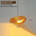 Straw hat-shaped bamboo hanging lamp with natural woven rattan construction