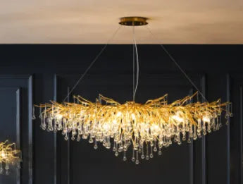 Postmodern light luxury water drop crystal chandelier aluminium frame 600mm diameter 9W LED